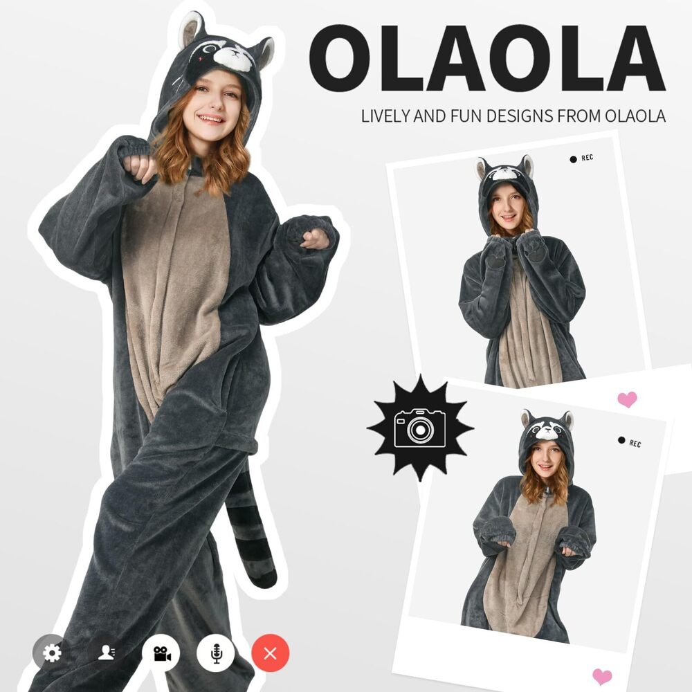 4847 Adult Animal Onesie Unisex Raccoon Onesies Plush Cosplay Pajamas - Picture 4 of 7